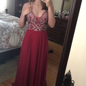 RED beaded Prom Dress